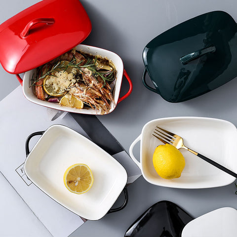 Porcelain Baking Dish with Lid – Colorful Rectangular Casserole Dish
