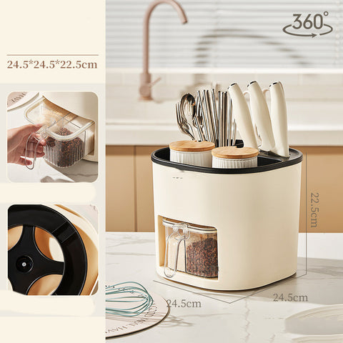 360° Rotating Multifunctional Kitchen Storage Organizer with 4-Compartment Spice Box