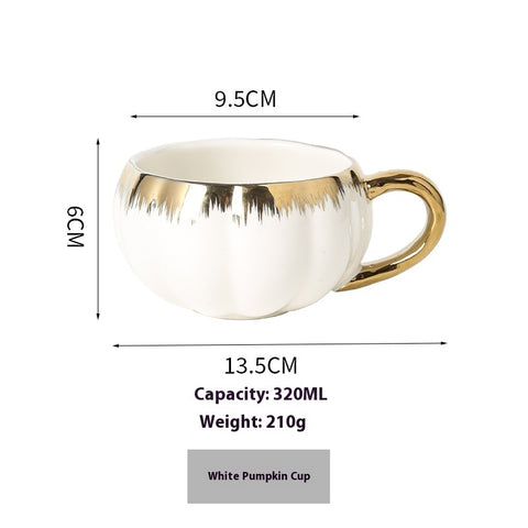 Pumpkin Ceramic Mug – 320 ml, Gold-Accent (With/Without Lid)