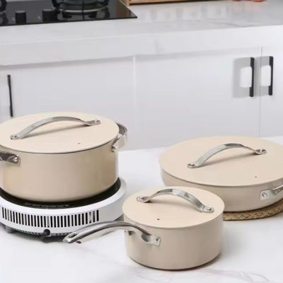 Milky Ceramic Aluminum Cookware Set – Designed for Modern Home Elegance