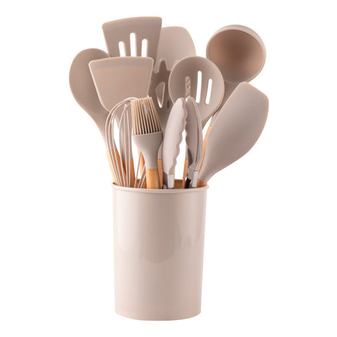 Heat-Resistant Wooden Handle Silicone Kitchenware Set