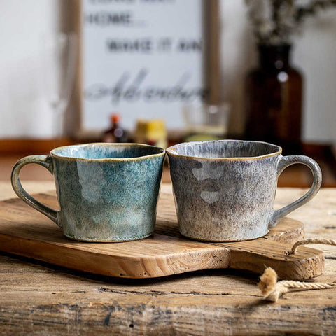 Ceramic Couple Cups – Kiln Glaze Water Pattern, 350ml