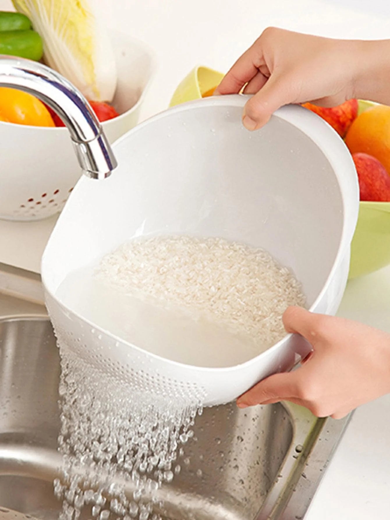 1/3Pcs- Colander Rice Bowl Drain Basket Fruit Bowl Wash…