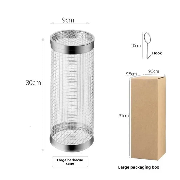 1Pc BBQ Cage Stainless Steel round Smoker Mesh Outdoor Grill Tool Portable Camping Barbecue Accessory