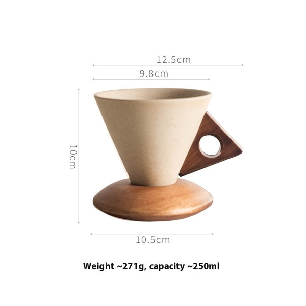 Wudy Kitchen — Ceramic Pour-Over Coffee Dripper with Acacia Wood Base — 250ml