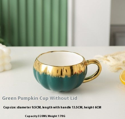 Pumpkin Ceramic Mug – 320 ml, Gold-Accent (With/Without Lid)