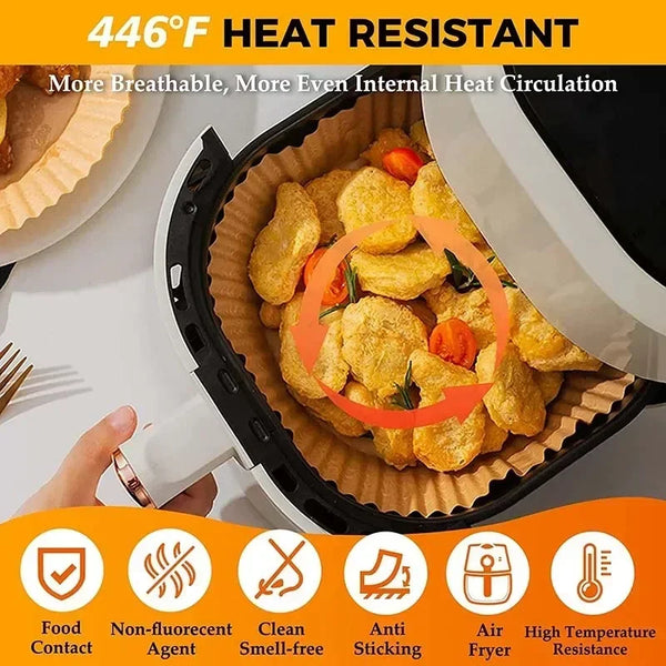 50Pcs Disposable Air Fryer Paper Oil Absorbing and anti Oil Paper Tray Non Stick Baking Pad Large Toughness Square
