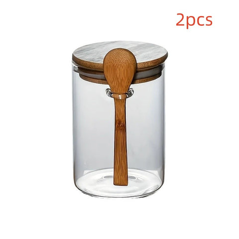 Glass Storage Jar with Wooden Lid and Spoon