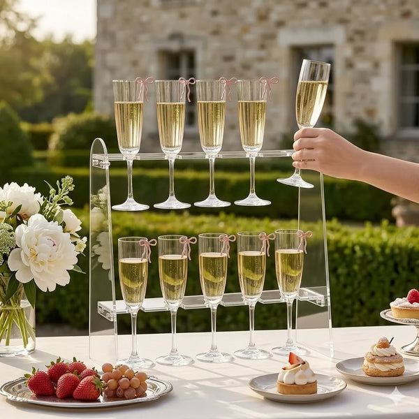 Acrylic Champagne Flute Holder 10 Slots 2 Tier Wine Glass Stand Wedding Party Decor Mimosa Bar Supplies Countertop Stemware Disp