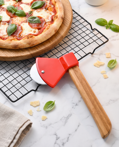 Stainless Pizza Cutter with Bamboo Handle — Red / Black — Wudy Kitchen, image 3
