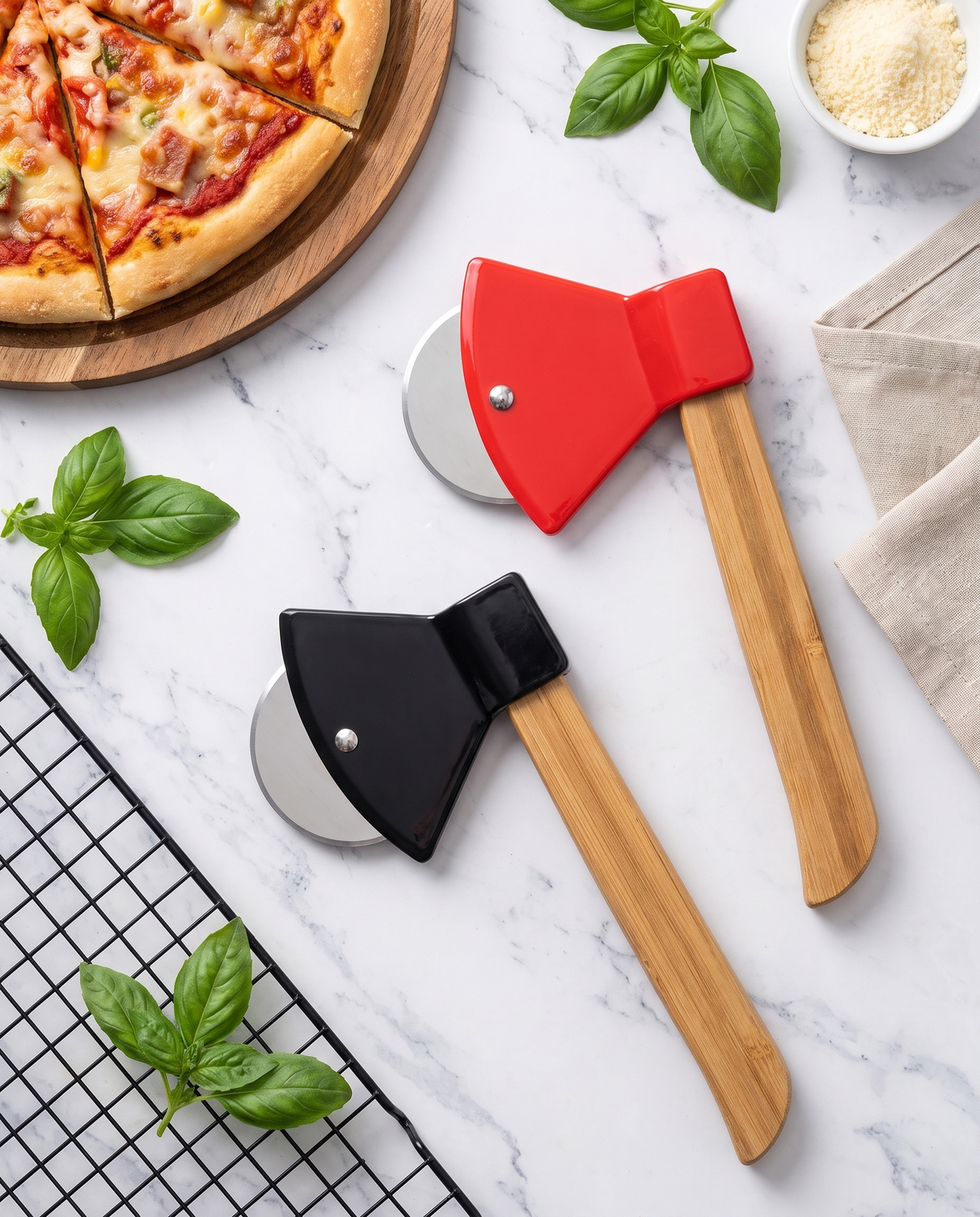Stainless Pizza Cutter with Bamboo Handle — Red / Black — Wudy Kitchen, image 11