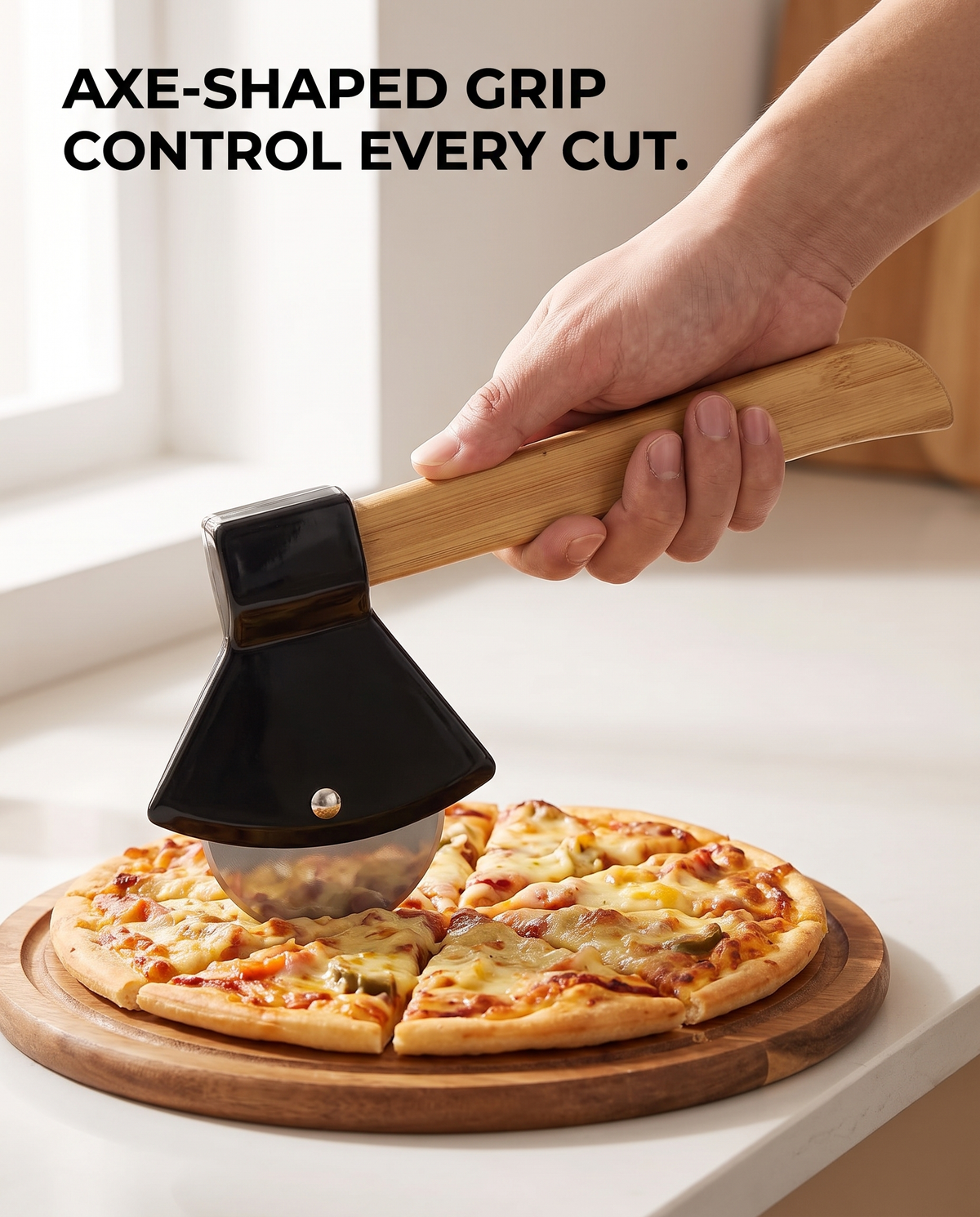 Stainless Steel Pizza Cutter with Bamboo Handle