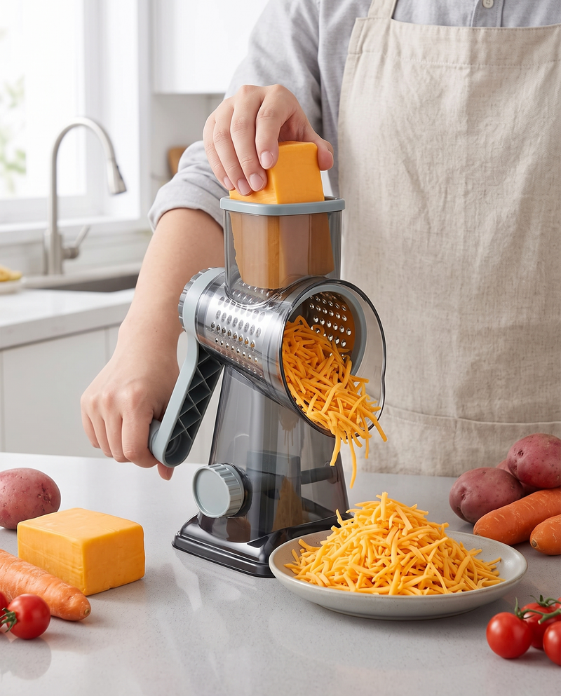 Faster Prep Rotary Grater · 3-in-1