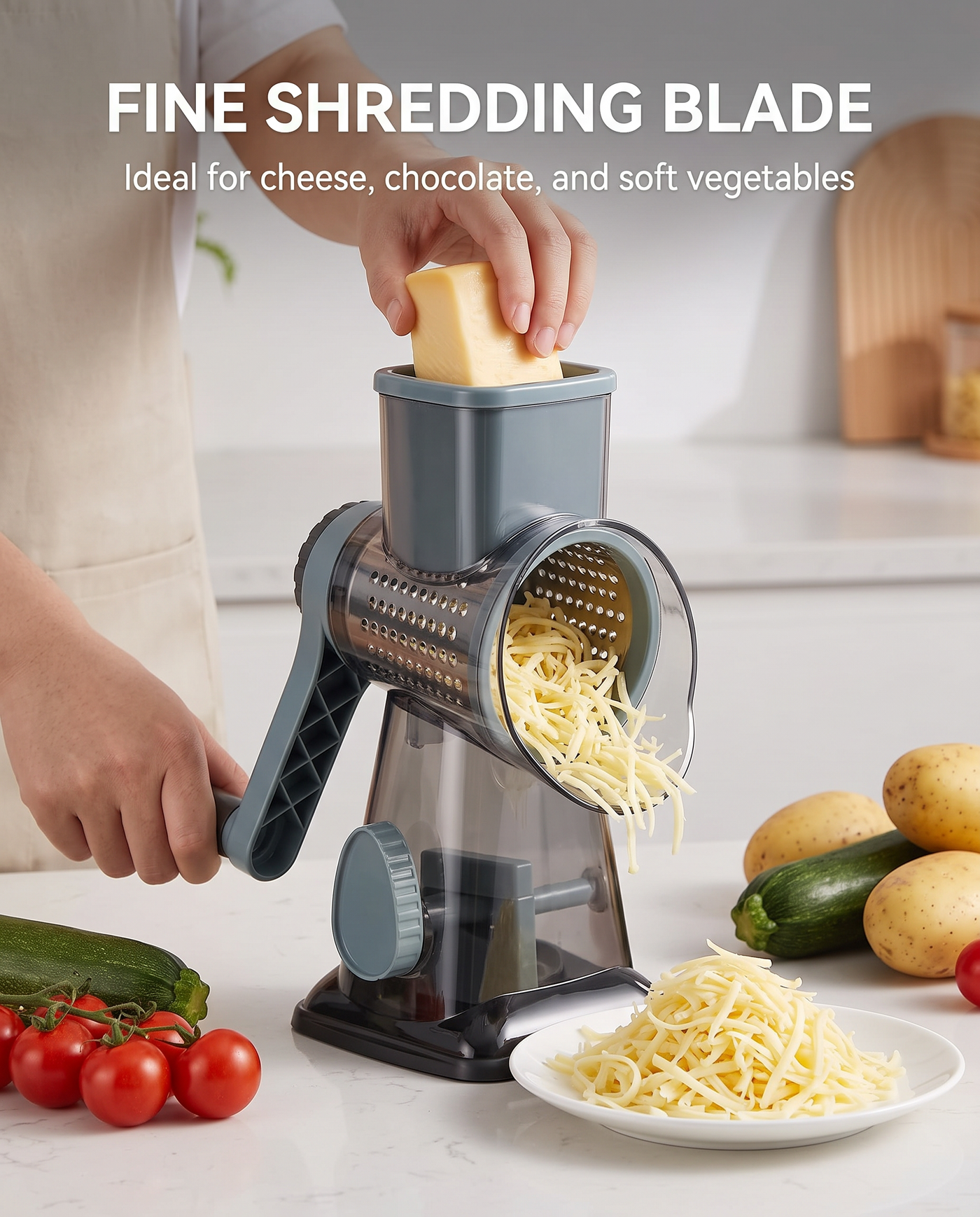 Faster Prep Rotary Grater · 3-in-1