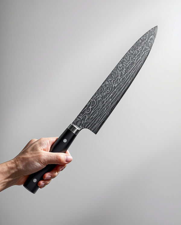 Wudy Damascus Pattern Kitchen Knife | 20cm Stainless Steel — in_hand shot | Wudy Kitchen