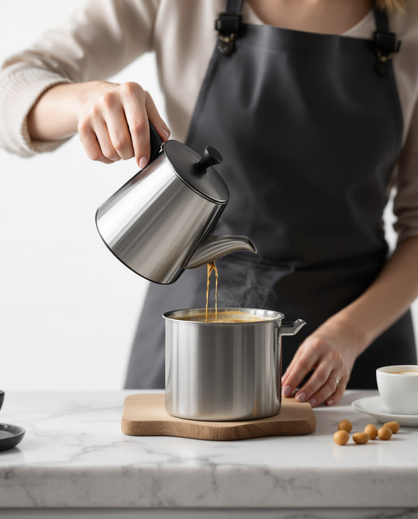 Stainless Steel Pouring Pot – Heat-Resistant Coffee & Milk Kettle (3 Sizes) — lifestyle_light shot | Wudy Kitchen
