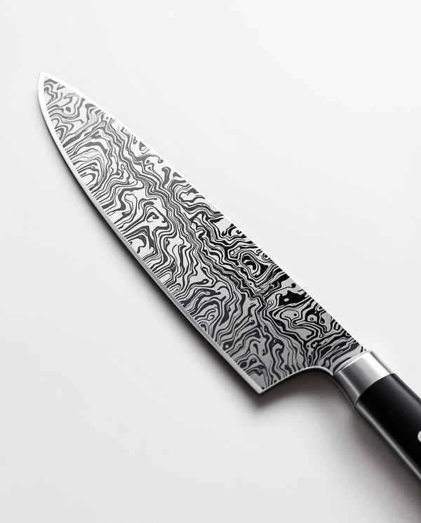 Wudy Damascus Pattern Kitchen Knife | 20cm Stainless Steel — macro shot | Wudy Kitchen