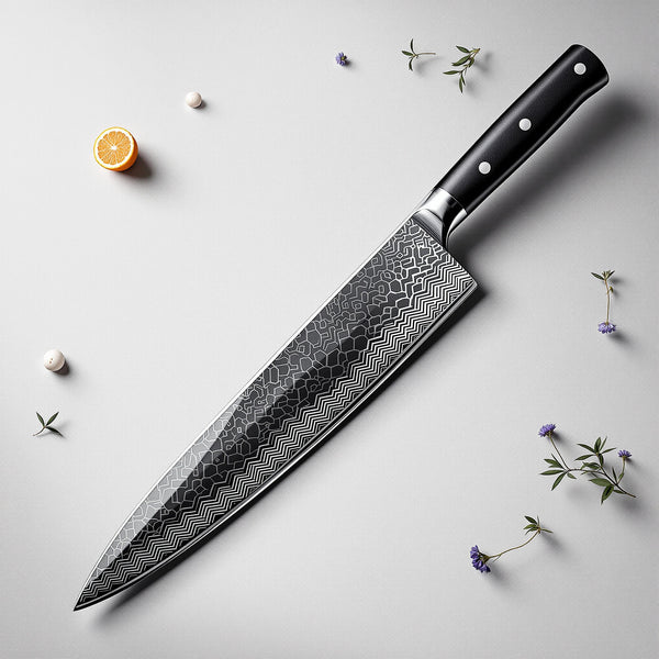 Wudy Damascus Pattern Kitchen Knife | 20cm Stainless Steel — top_down shot | Wudy Kitchen