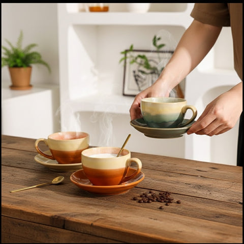Handcrafted Vintage Ceramic Coffee Cup & Saucer (250–300ml)