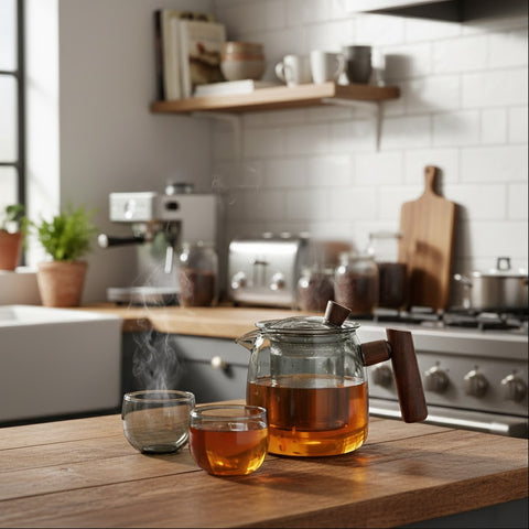 Smoke Glass & Wooden-Handle Tea Collection