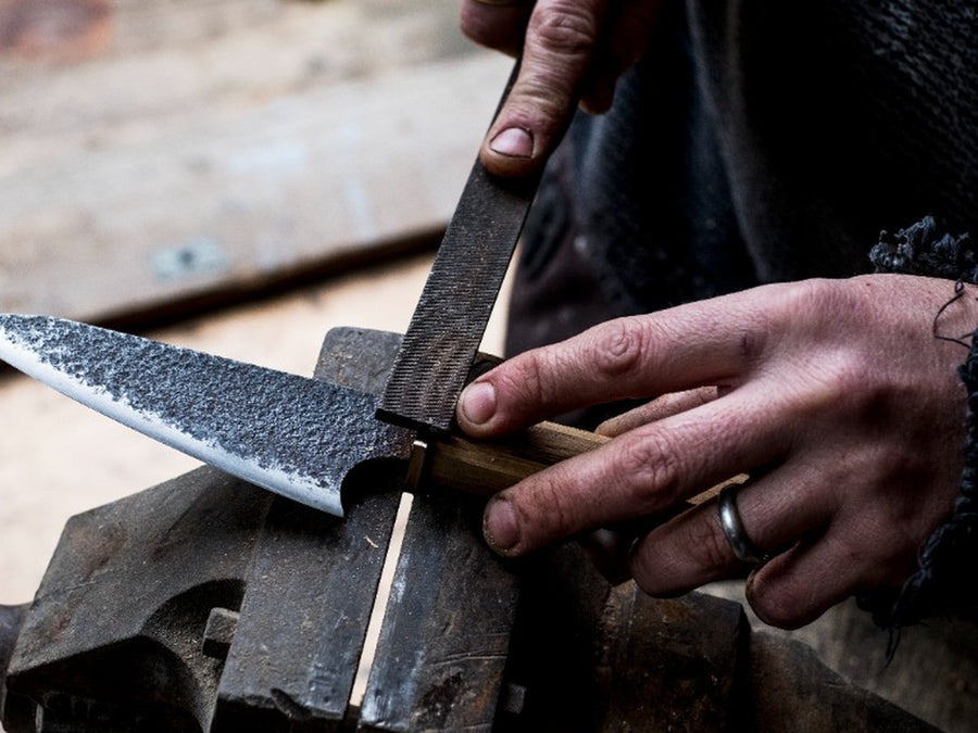 Handmade knife shaped in a workshop vise — Master Series collection